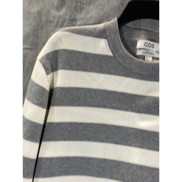 COS Men's Cream/Gray Striped Regular-Fit Crewneck Pullover Sweater SZ L - Picture 3 of 11